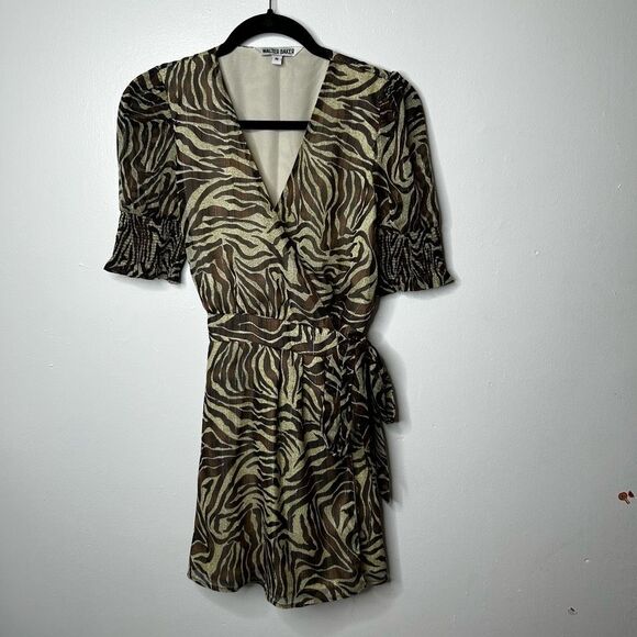 Walter Baker Brani Puff Sleeve Zebra Mini Wrap Dress Size M Retro Y2K Designer - Picture 2 of 11